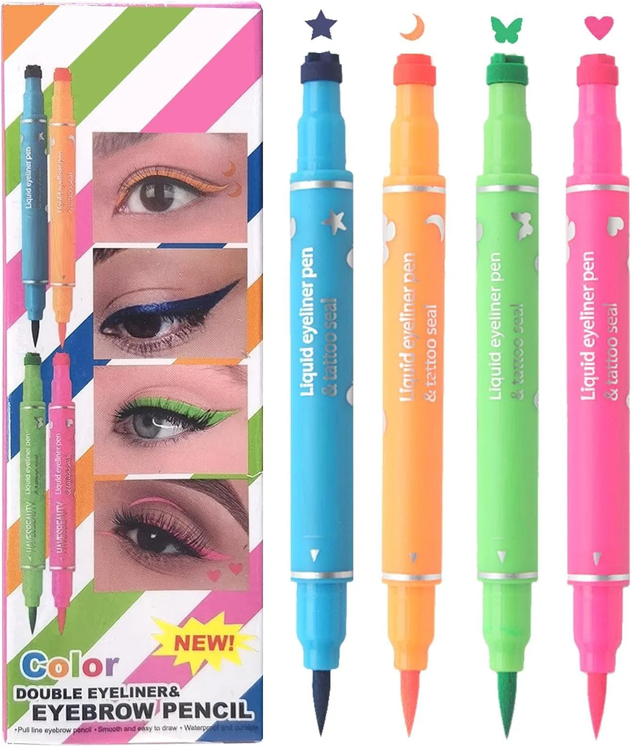 Подводка для глаз Makeup Stamp Liner, двойная, водостойкая, быстросохнущая, с трафаретами звезда, луна, бабочка, сердце, без бренда