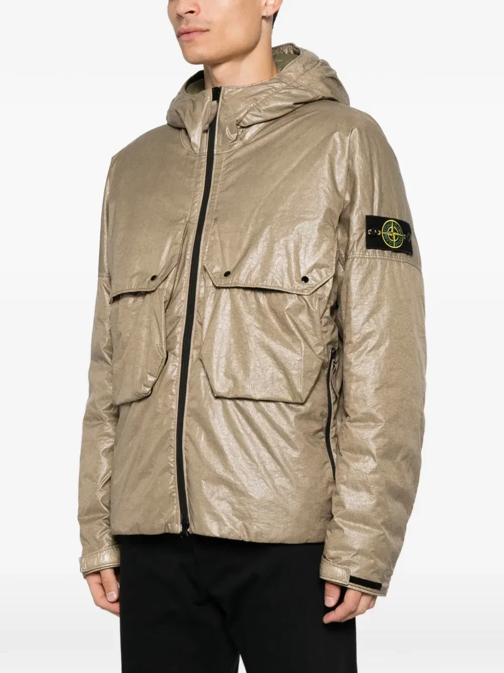 Утепленная куртка с капюшоном и нашивкой-логотипом Stone Island, зеленый — фото 3