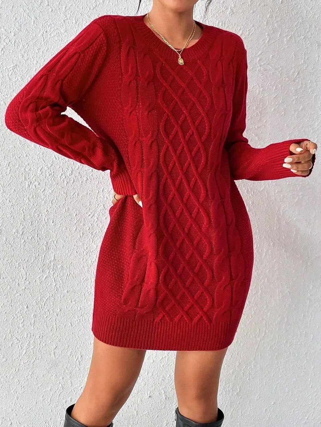 Женское повседневное платье с круглым вырезом Twisted Knit, Red — фото 4