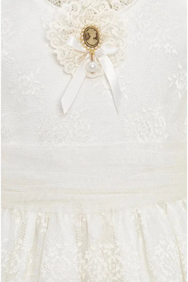 Детское платье с коротким рукавом Vintage lace dress Züri Kids, Ecru — фото 4