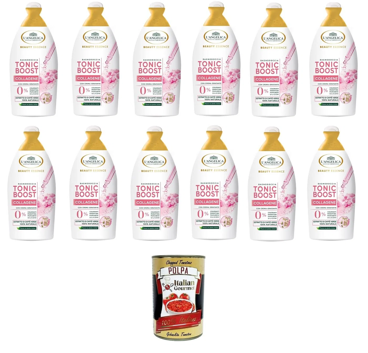 Тоник для душа Boost Collagen с экстрактом зеленого кофе Italian Gourmet E.R., 12 x 520 мл + полпа 400 г, Pink