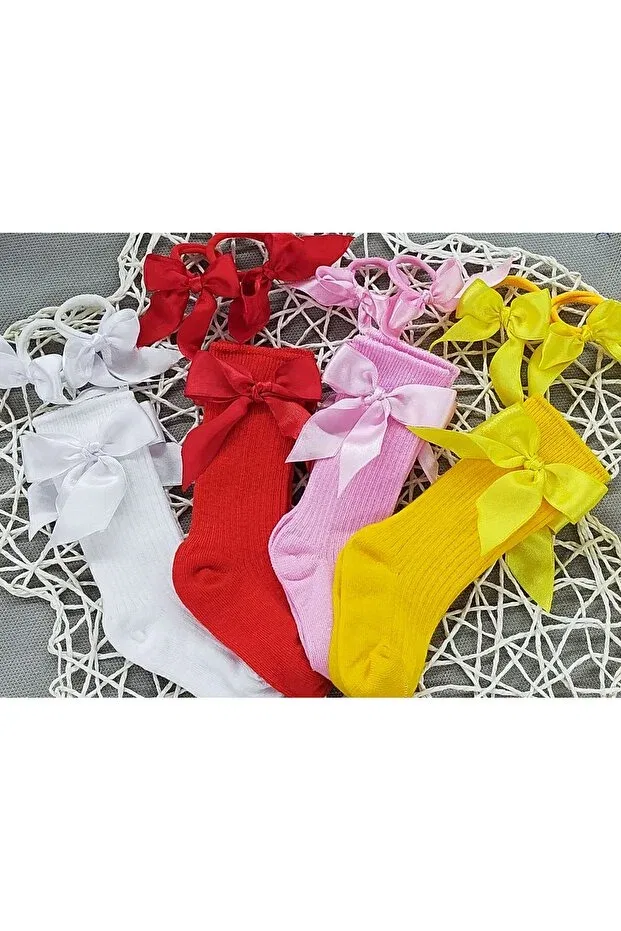 Детские носки-гольфы с бантом, комплект из 4 пар, Özkardeşler Baby, Multicolor