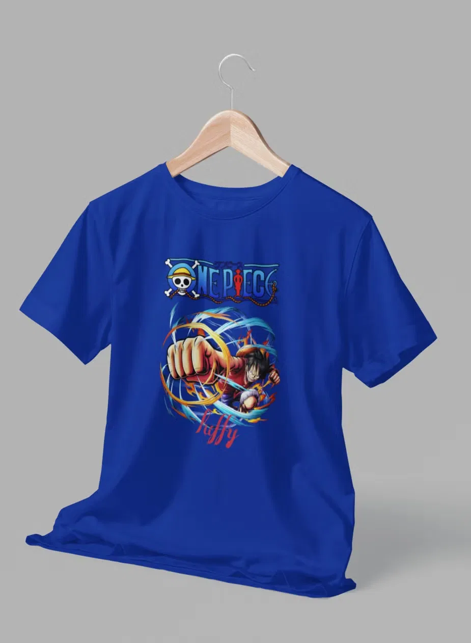 Футболка с принтом One Piece Luffy, Zoom, синяя