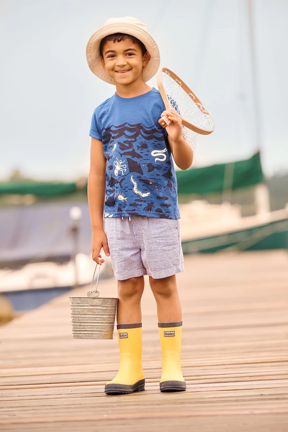Детские резиновые сапоги для мальчиков Classic Rain Boot Hatley, Navy Yellow — фото 3