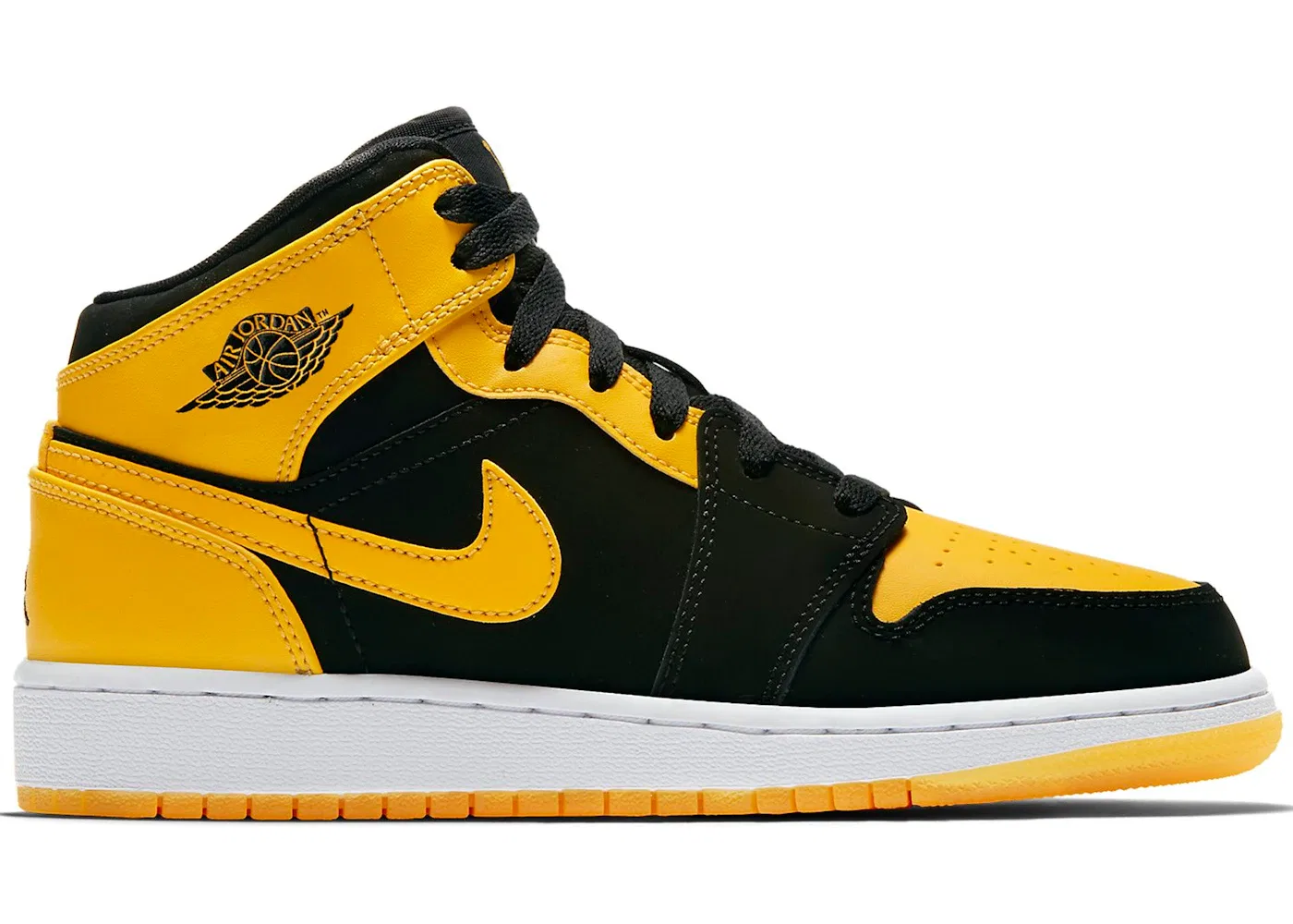 Детские кроссовки с кожаным верхом Jordan 1 Retro Mid New Love 2017 GS Jordan, Black/Varsity Maize-White