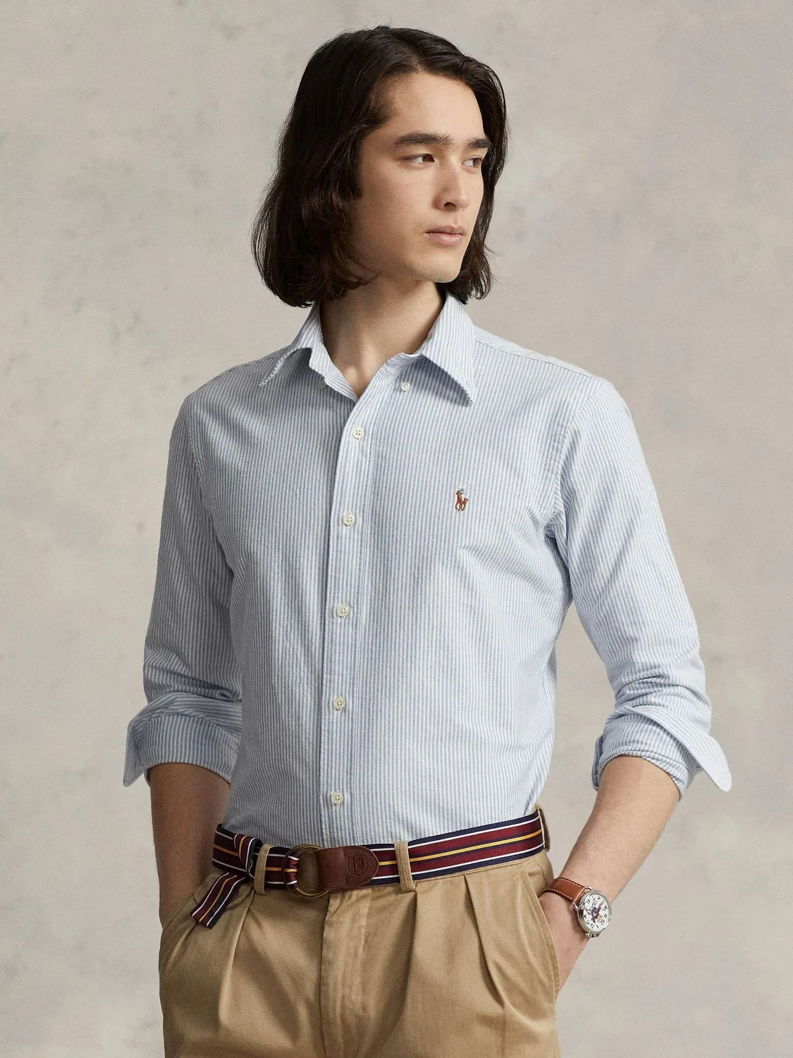 Рубашка оксфорд с полосками Polo Ralph Lauren, сине-белая
