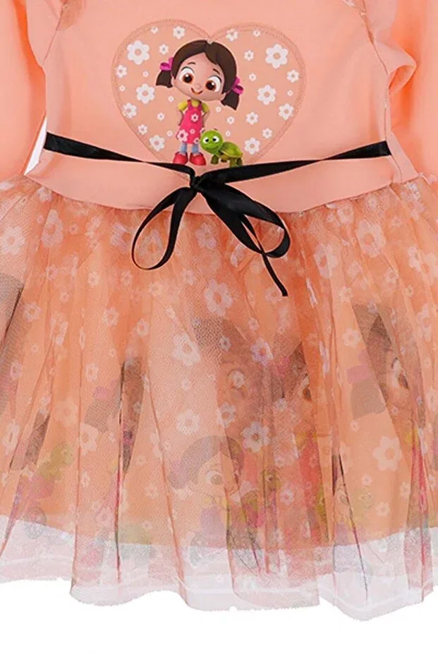 Детское платье для девочек с принтом Nile and Turtle Long Sleeve Tulle Salmon Dress Arydy, Multicolor — фото 4