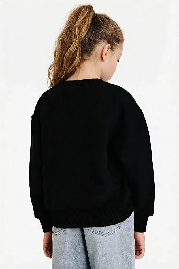 Детские оверсайз свитшот для девочек с принтом NBA Brooklyn Nets Oversize Wide Fit Crewneck Defacto, Black Bk81 — фото 3