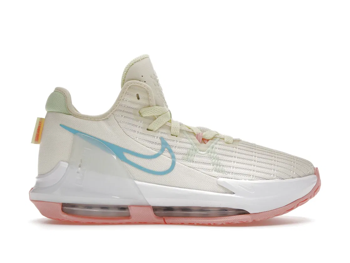 Детские кроссовки для мальчиков с вентилируемым верхом Nike LeBron Witness 6, Coconut Milk/Polarized Blue/Vapor Green/Citron Tint