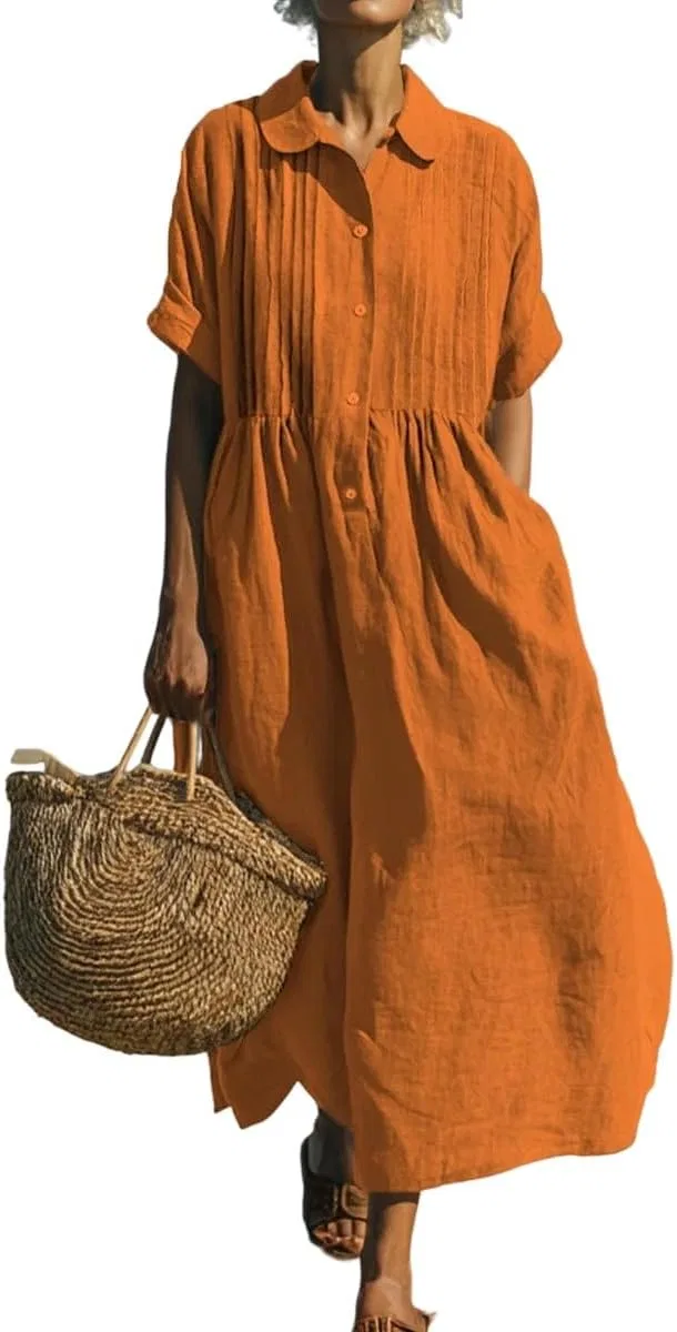 Женское платье-рубашка с отложным воротником Casual Summer, Yellow