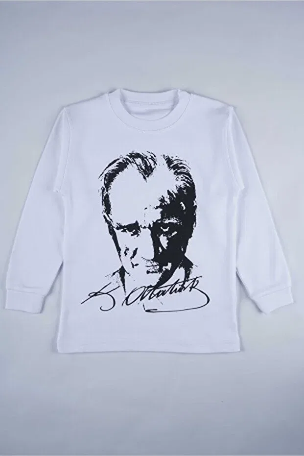Детские свитшот для девочек с принтом Ataturk Printed-Signed Crew Neck Long Sleeve Liyadaco, White