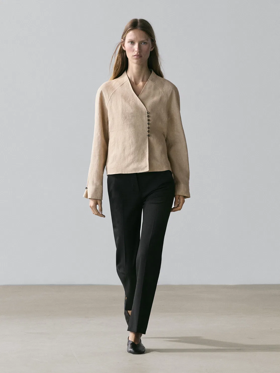 Укороченная куртка из 100% льна Massimo Dutti, бежевый