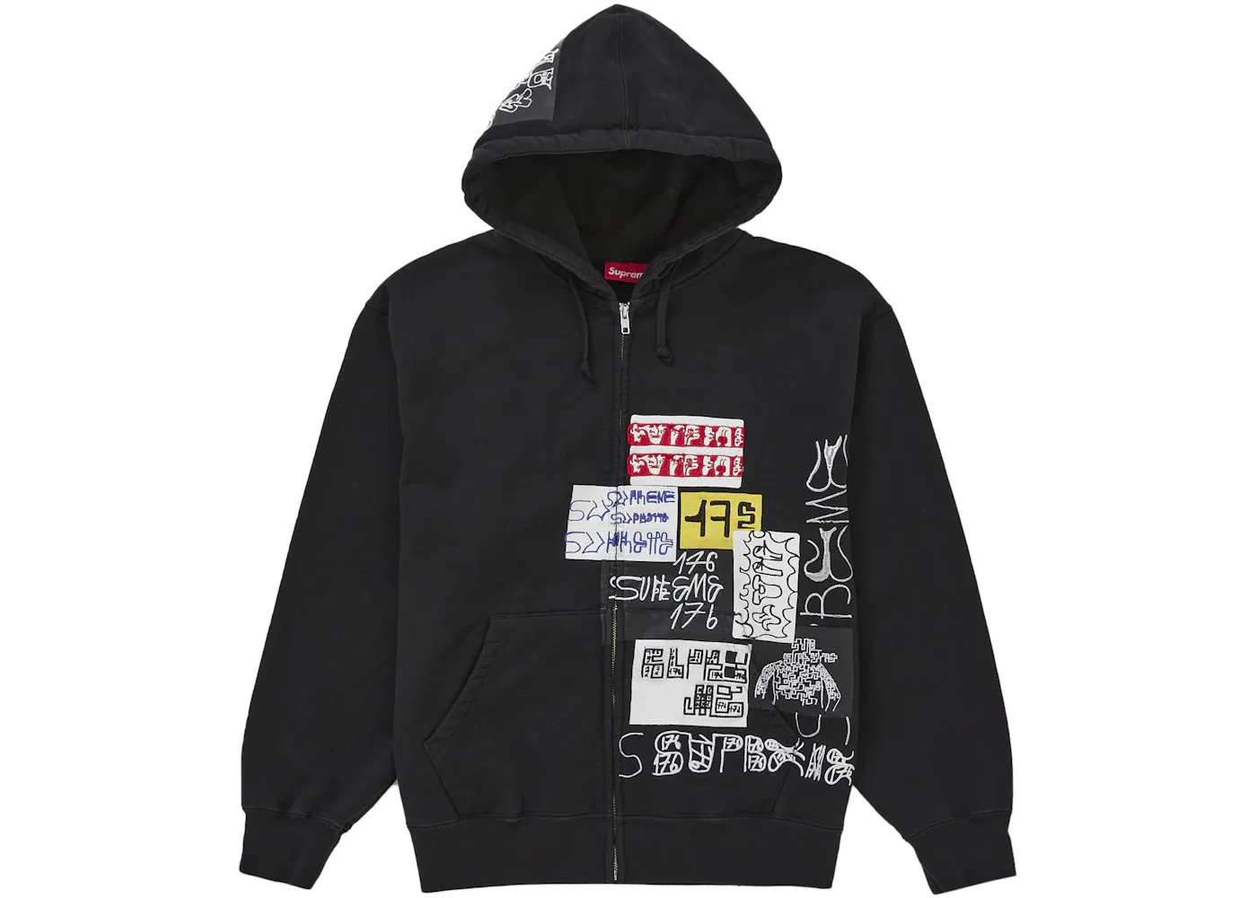 Мужская худи на молнии с принтом 176 Supreme, Black
