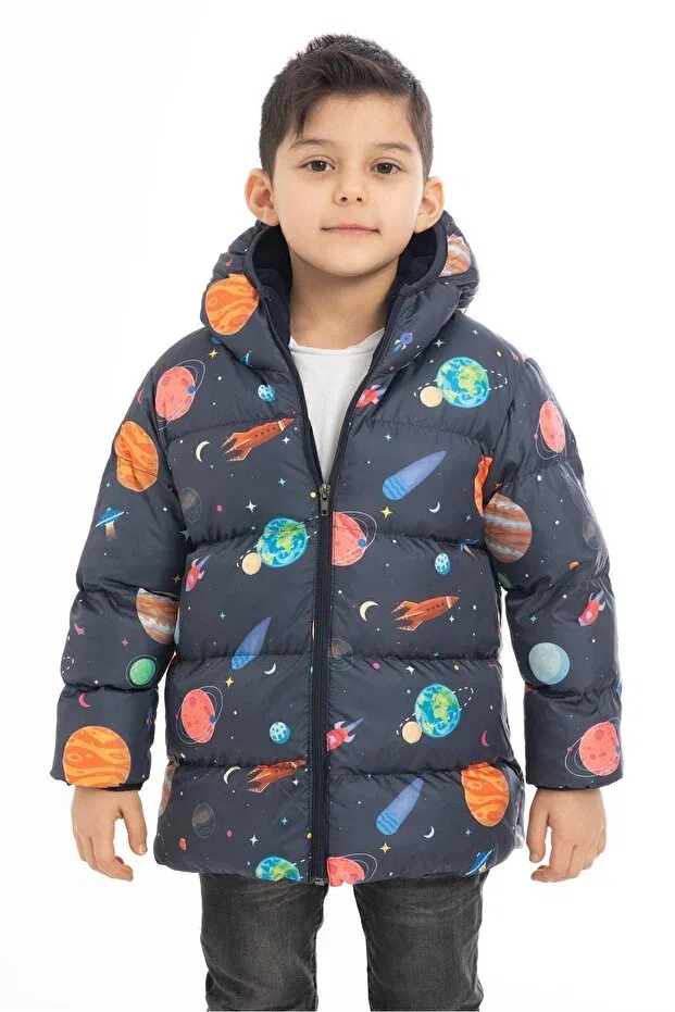 Детское зимнее пальто для девочек с принтом Outriverkids, Navy Blue