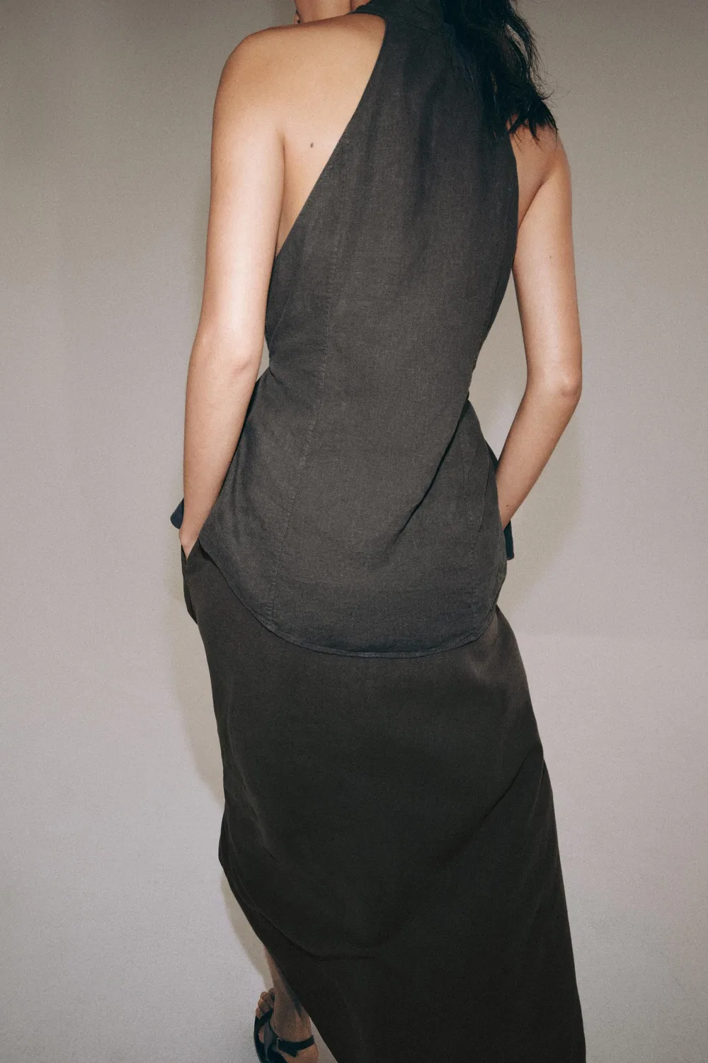 Топ-накидка из льняной смеси от ZW COLLECTION ZARA, Anthracite grey — фото 3