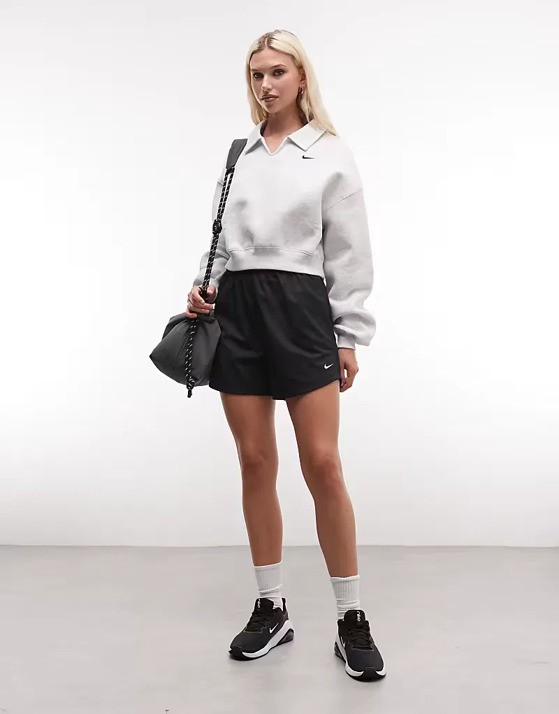Укороченная флисовая рубашка-поло Nike Studio Fleece Oversized, серый — фото 3