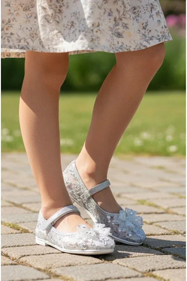 Детские балетки для девочек с ортопедической стелькой Jojo Kids, Silver Mesh — фото 3