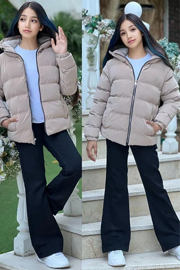 Детское зимнее пальто для девочек с капюшоном Zaziko Kids, Beige — фото 4