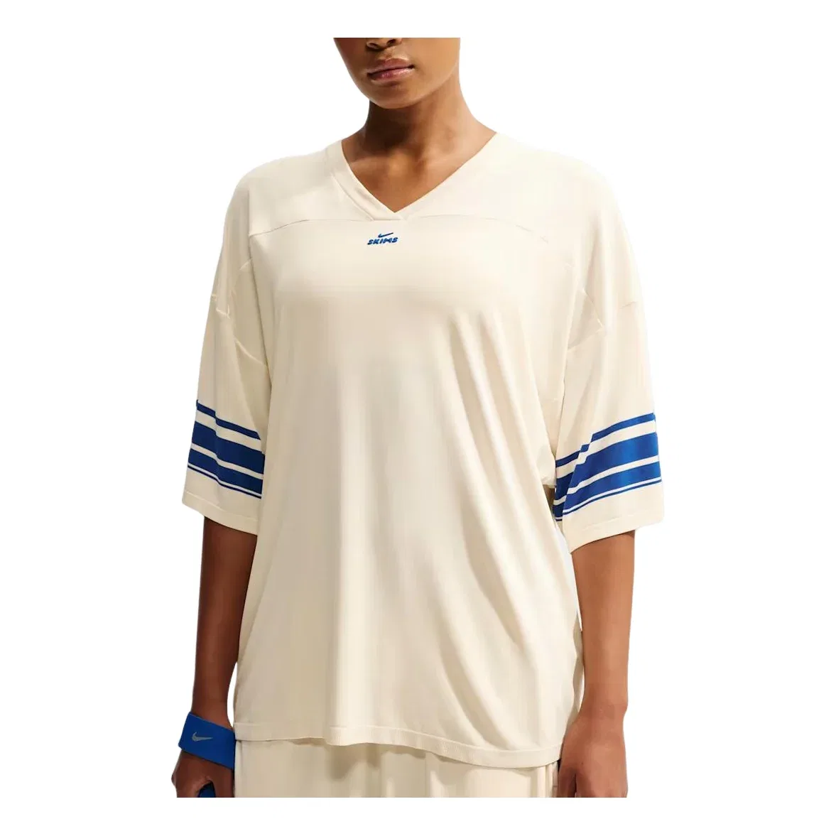Женская футболка SKIMS Stretch Nylon Oversized T-Shirt 'Actv Ivory Cobalt' Nike, Actv Ivory/Cobalt