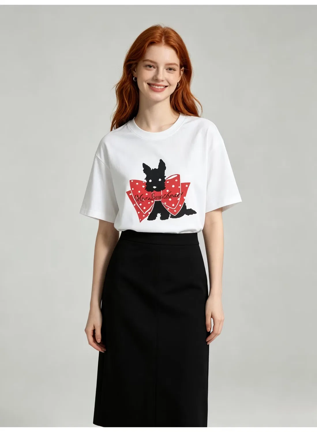 Футболка с коротким рукавом с принтом скотч-терьера и красного банта в горошек Zara, белый — фото 2