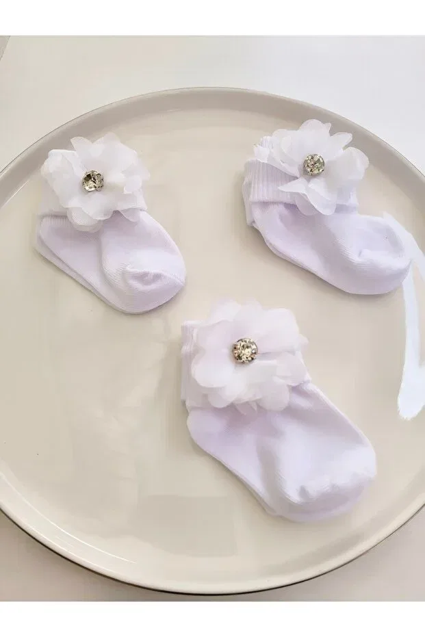 Детские носки для новорожденных с декором Minik Adimlar, White — фото 3