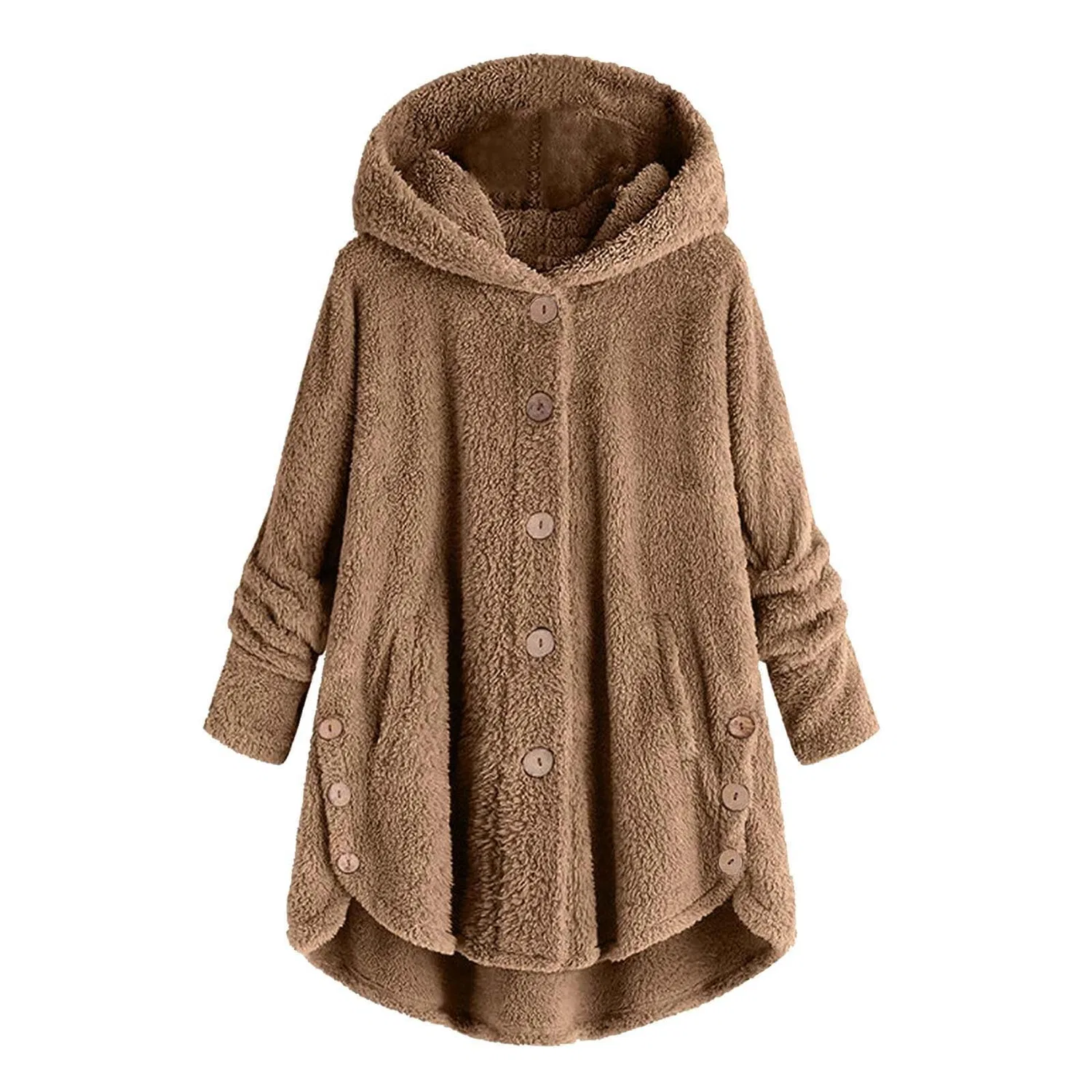 Женская флисовая куртка с капюшоном Oversize Plush Hooded Winter Coat, cachi