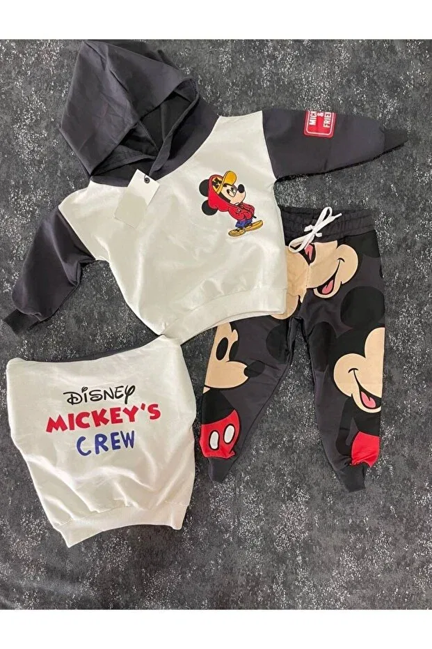 Детский комплект свитшот и брюки с принтом Children'S disney mickey's crew tracksuit set Janjankostümkids, Cream-Black