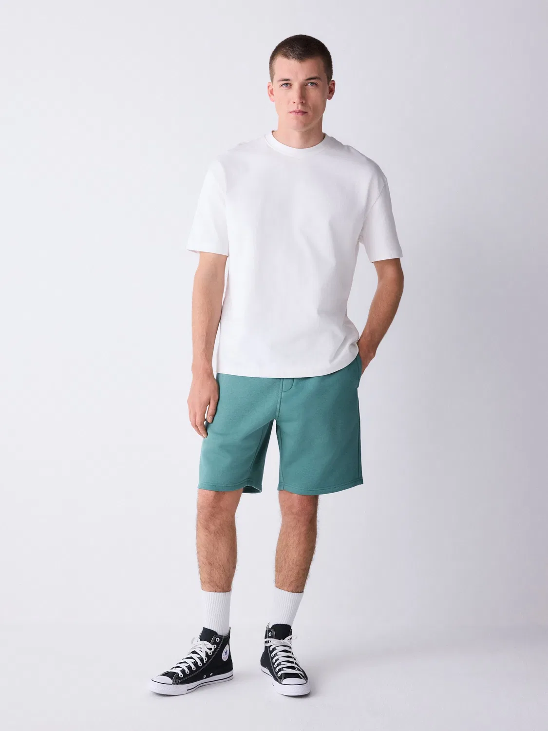 Шорты классические из махровой футерованной ткани Green Teal Next, зеленый — фото 2
