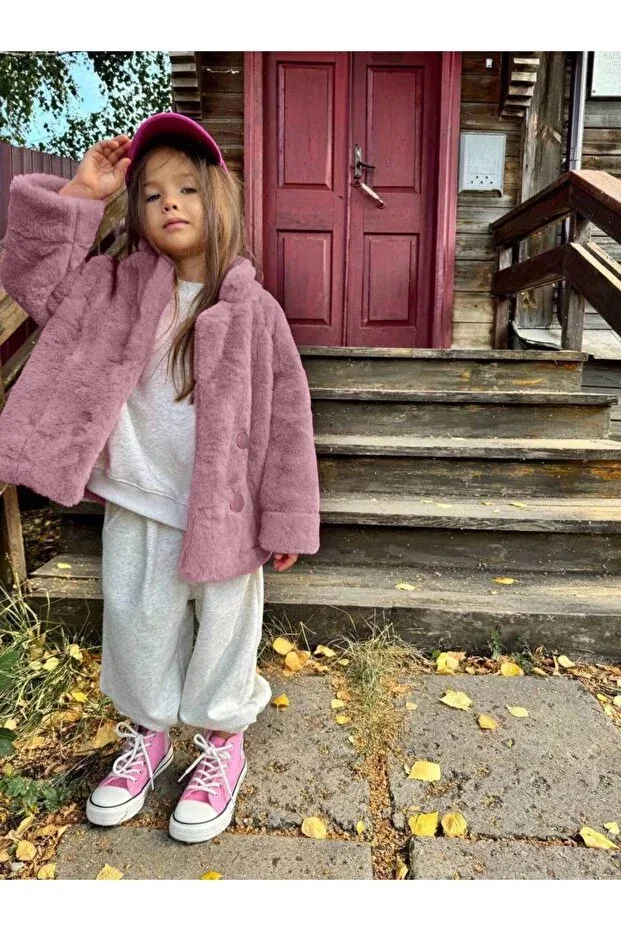 Детское пальто для девочек искусственный мех Pırıltı Kids, Pink