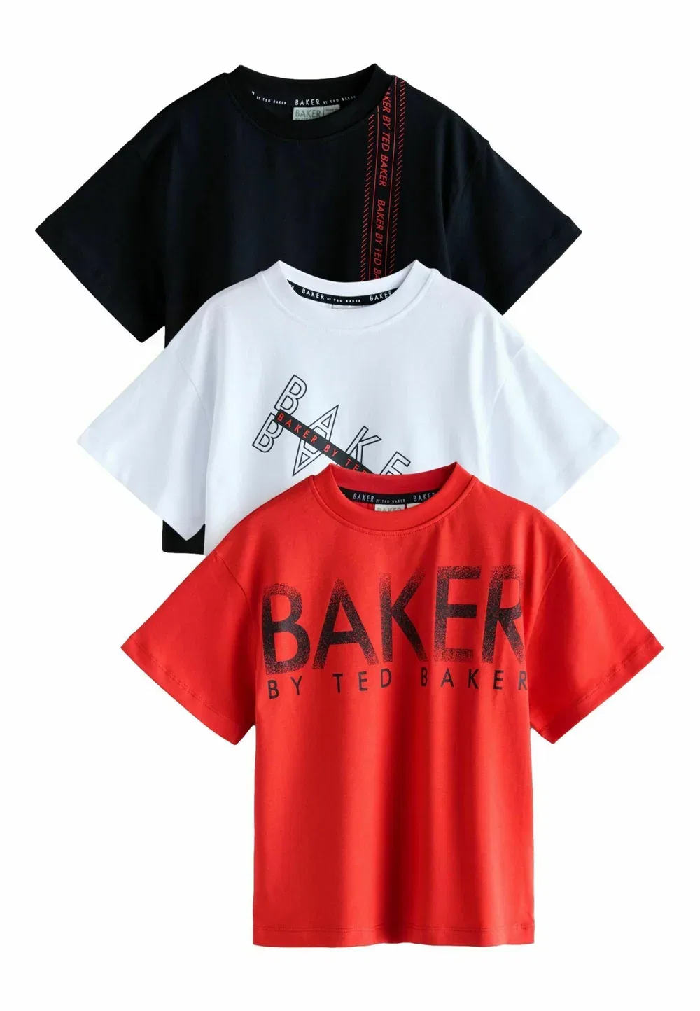 Футболки стандартного кроя с графическим принтом, комплект из 3 штук Baker By Ted Baker, Red Black White