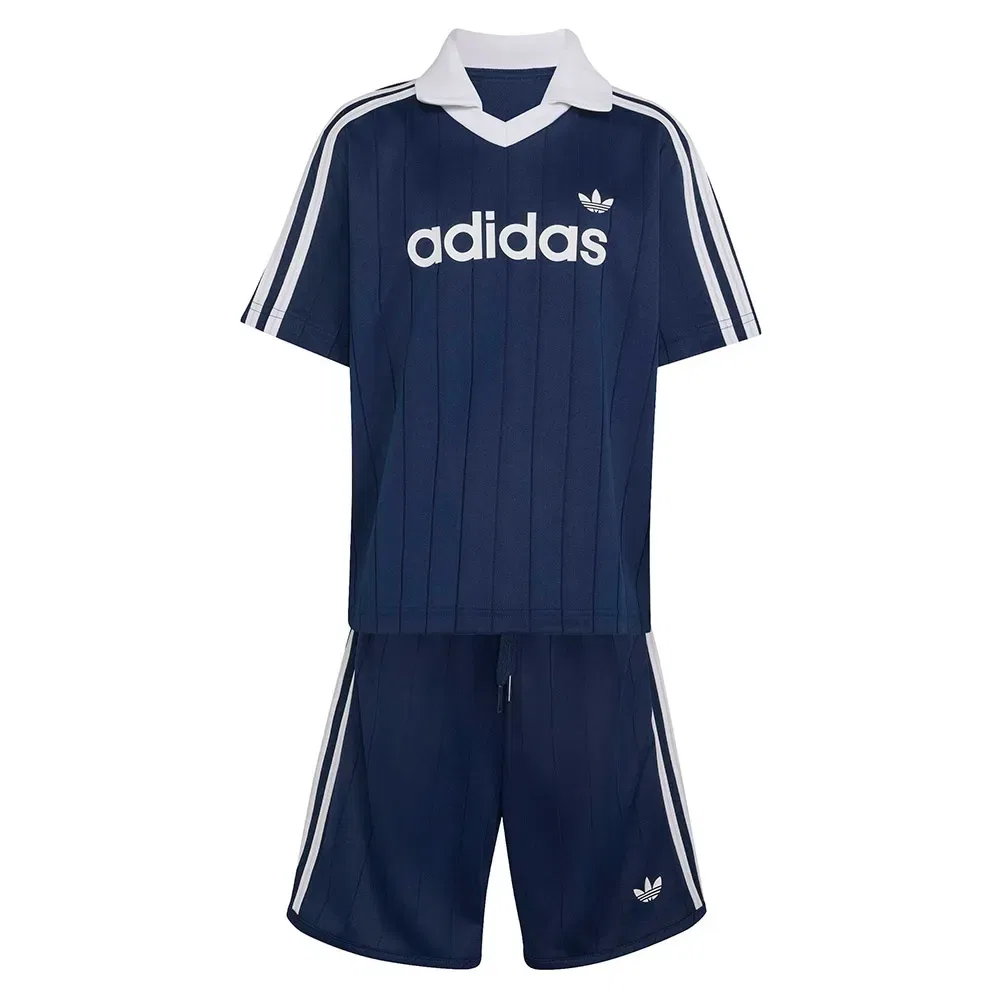 Детский комплект для девочек с принтом Loose Polo Pinstripe Short Tee Adidas Originals, Blue — фото 3