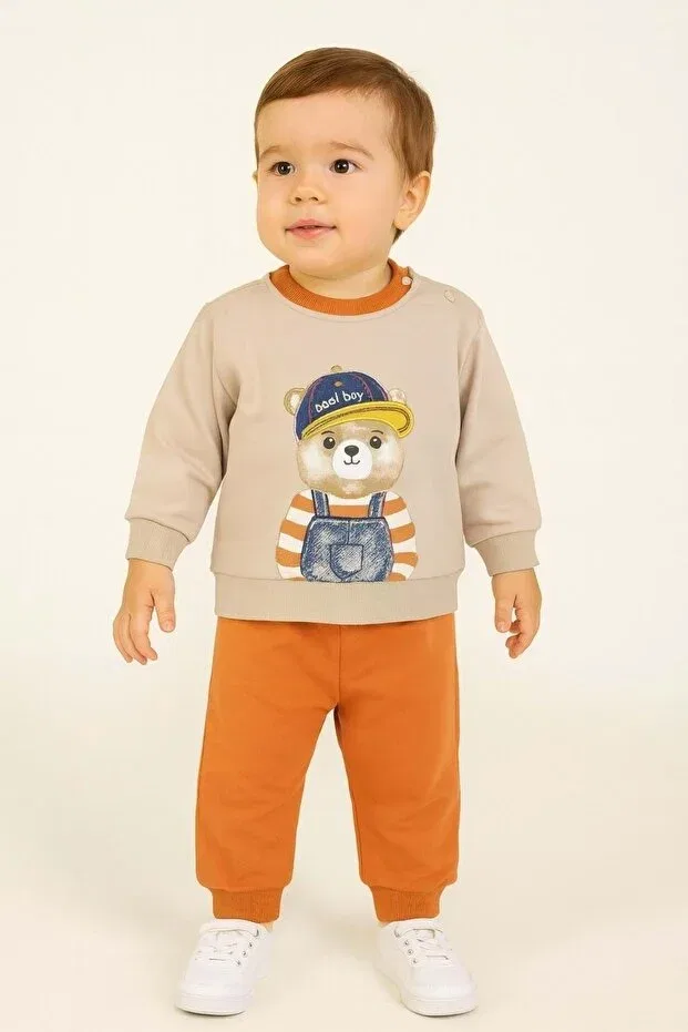 Детский комплект из свитшота и спортивных штанов для мальчиков с принтом Ww Waka Waka Kids Store, Beige
