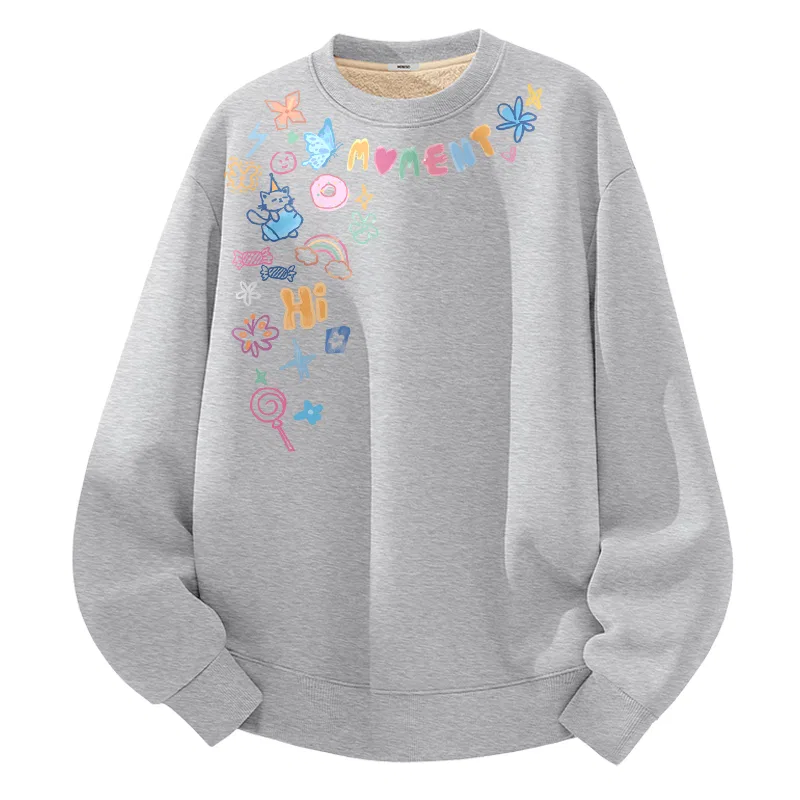 Детский свитшот с принтом Big Smile Script Front Neck Label MINISO, Khaki — фото 3