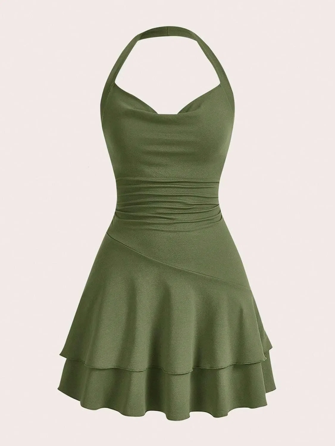Женское пляжное платье с рюшами и ярусами Claiyi, Army Green — фото 4