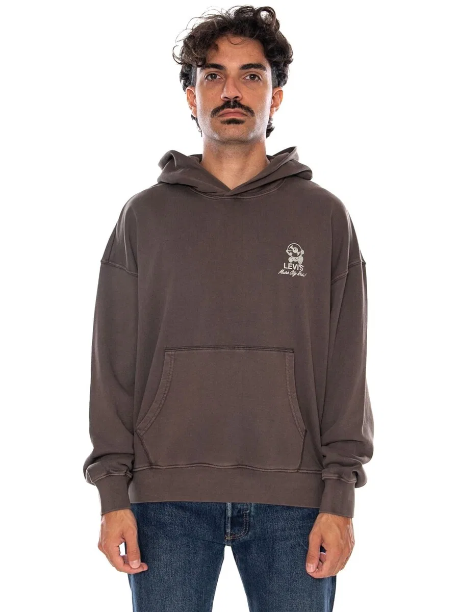 Толстовка LEVI'S 'LEVI'S TWO HORSE BOXY HOODIE MUSIC CITY VINYL 2 BROWN' коричневого цвета