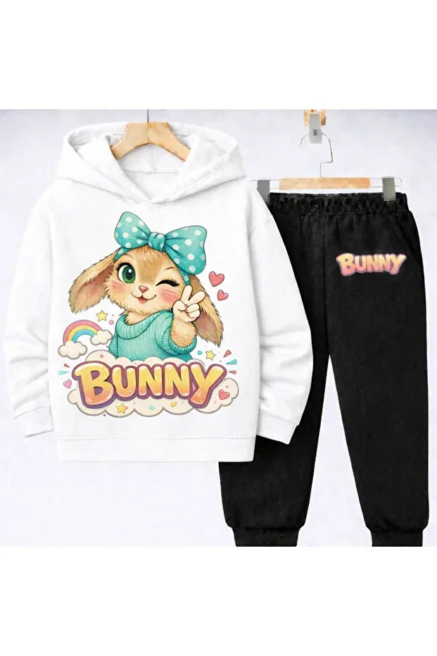 Детский спортивный костюм для девочек с принтом Soft 3 thread children's tracksuit set Tiny And Co, White — фото 2