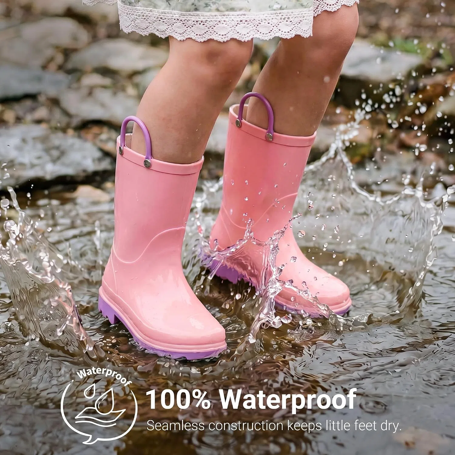 Детские сапоги дождевые водонепроницаемые DREAM PAIRS, Pink — фото 2