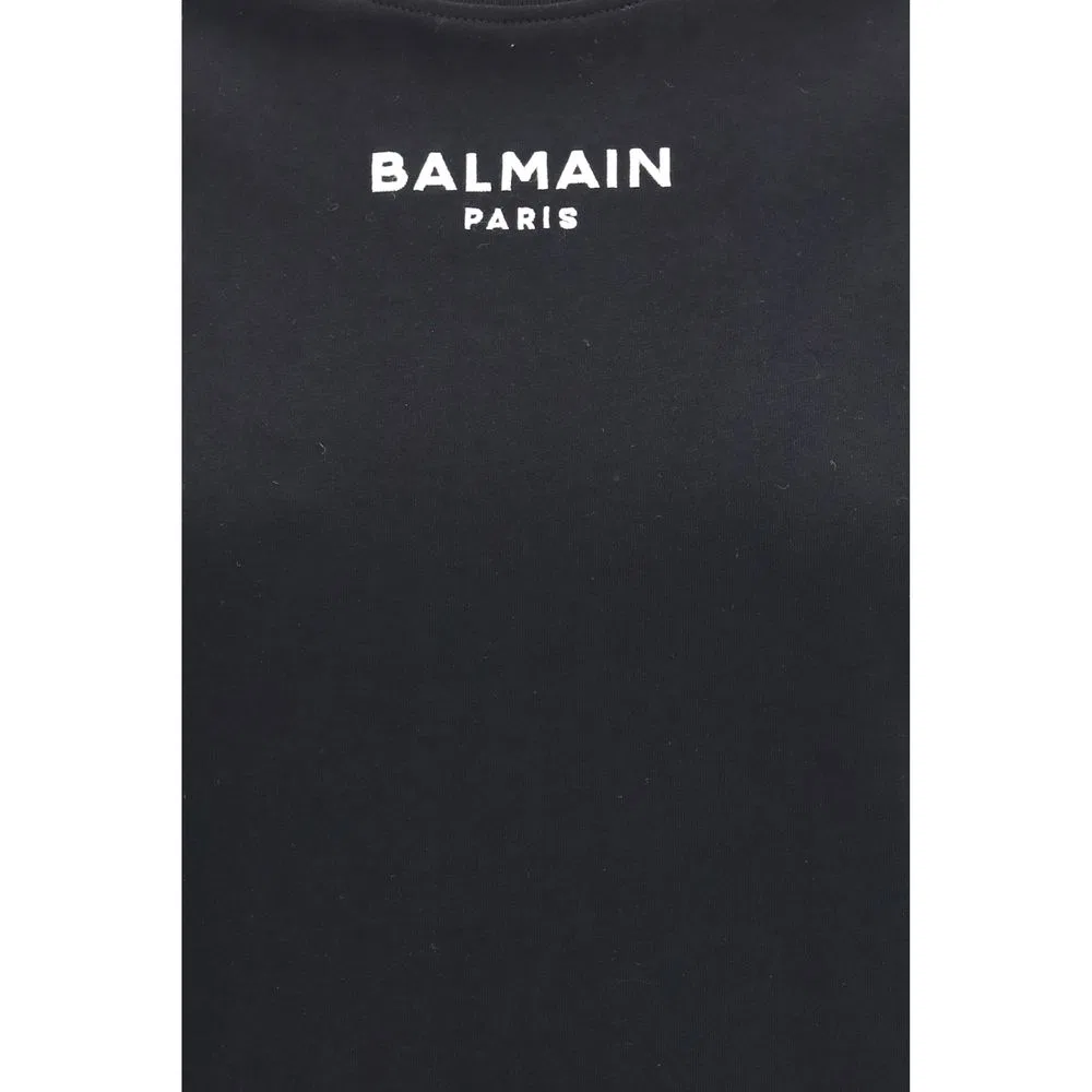 Женская футболка с логотипом, хлопковая, Black Cotton T-Shirt, Balmain, черный — фото 3