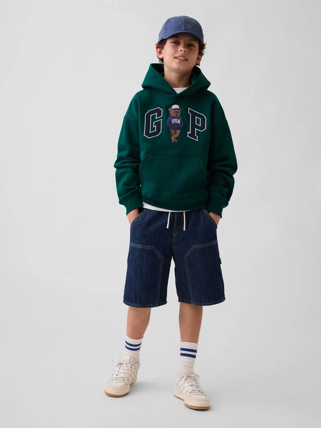 Худи Gap VintageSoft Relaxed Brannan Bear Logo, зеленый — фото 4