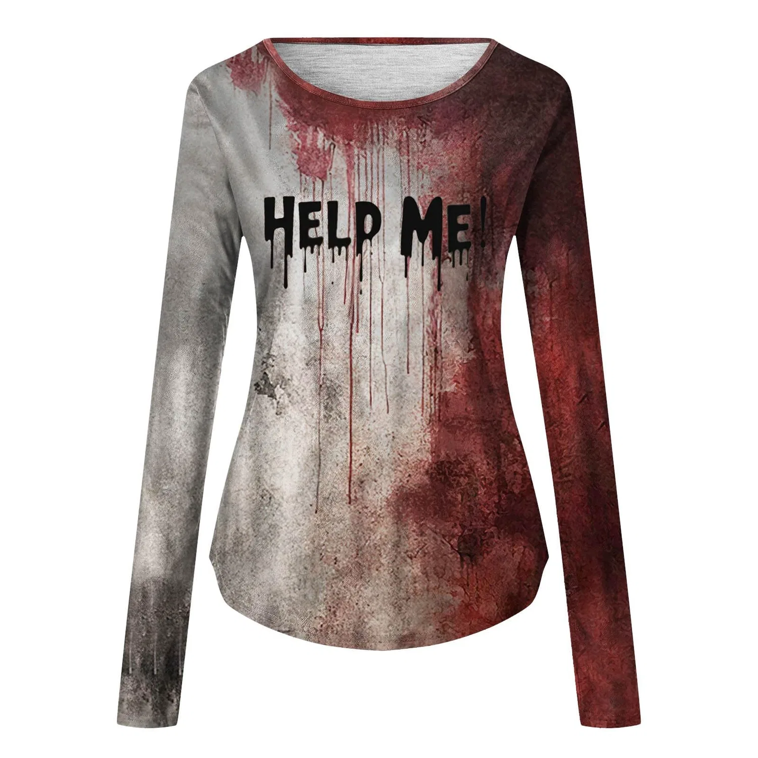 Женская футболка с длинным рукавом с принтом Halloween Costume for Women Bloody Pattern, Black 1 — фото 3