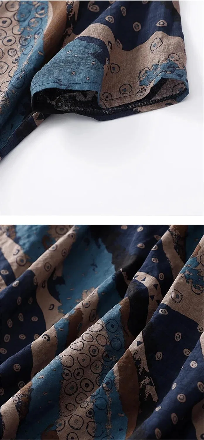 Женское летнее платье с принтом и шнуровкой, Dark Blue — фото 2