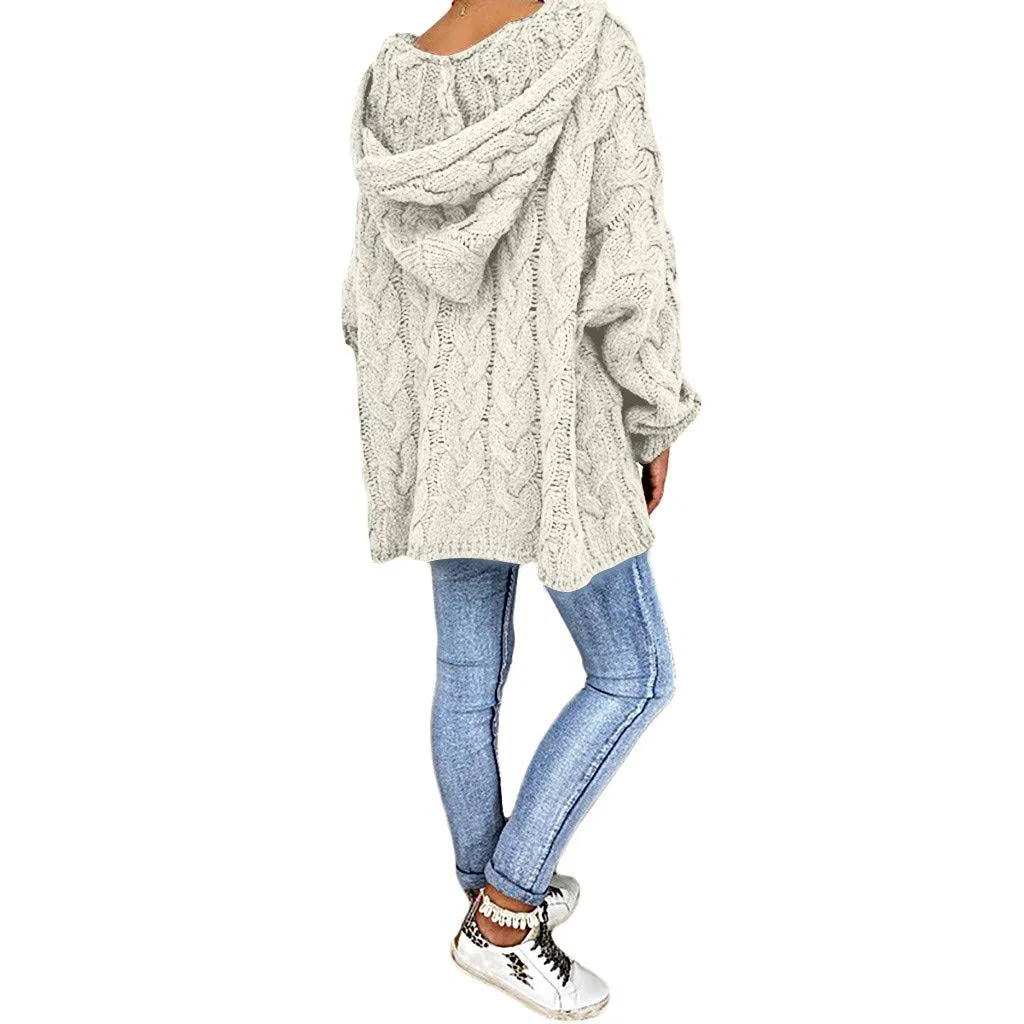 Женский свитер с v-образным вырезом и косами Chunky Knit Pullover Hoodies, White — фото 3
