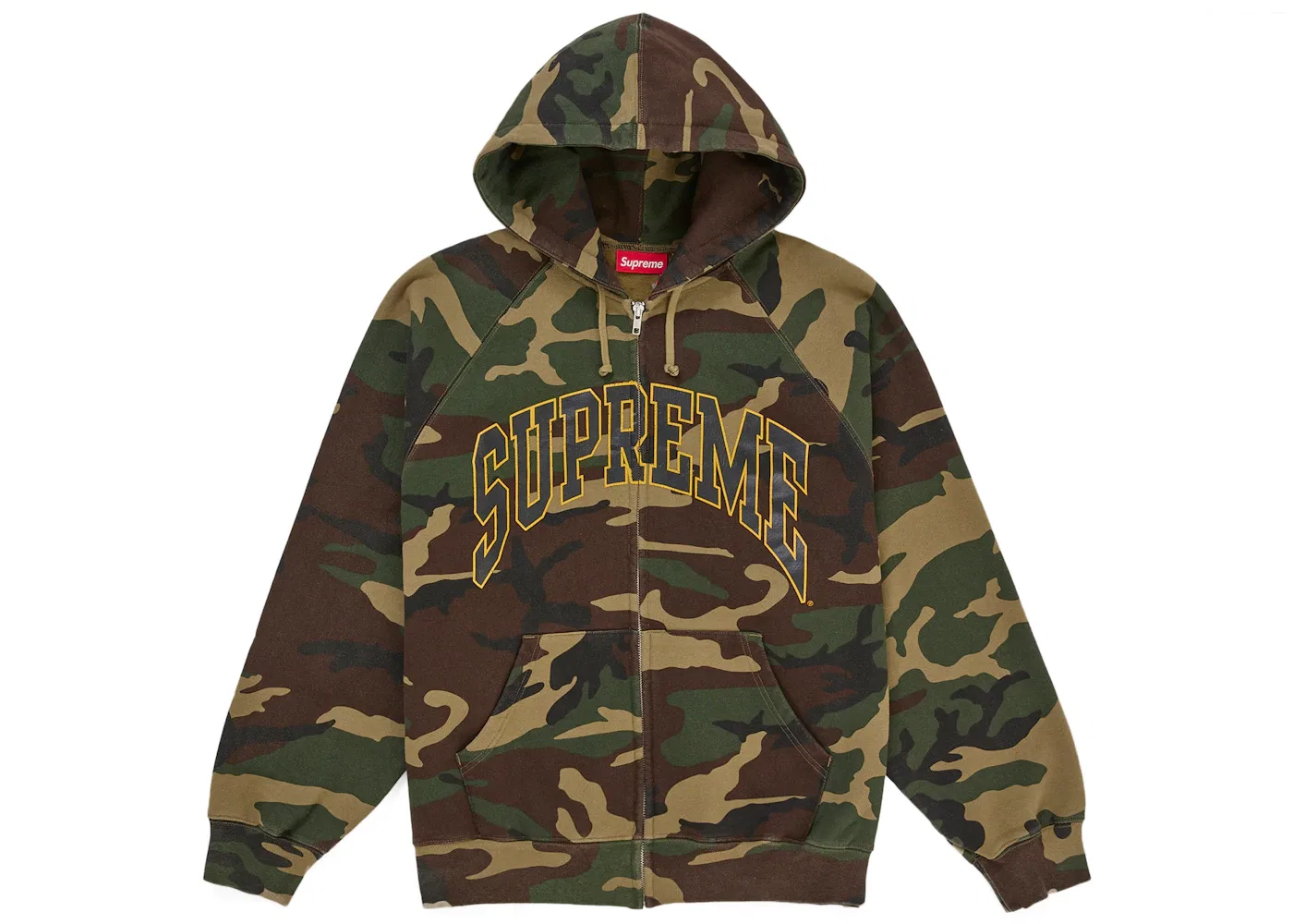 Мужская худи с принтом Supreme Cracked Raglan Zip Up Hooded Sweatshirt, Woodland Camo