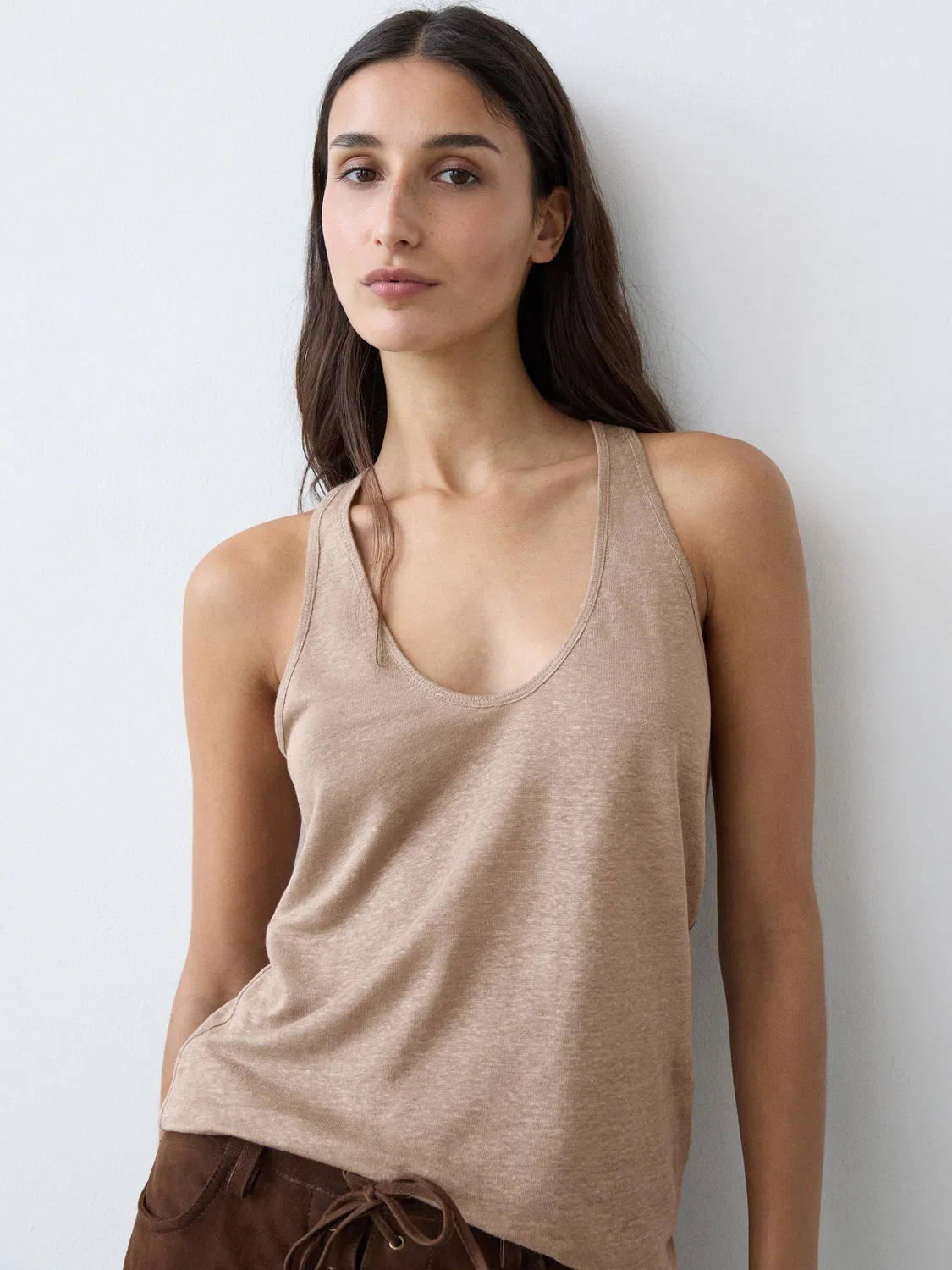 Топ на бретельках из 100% льна Massimo Dutti, Stone — фото 4