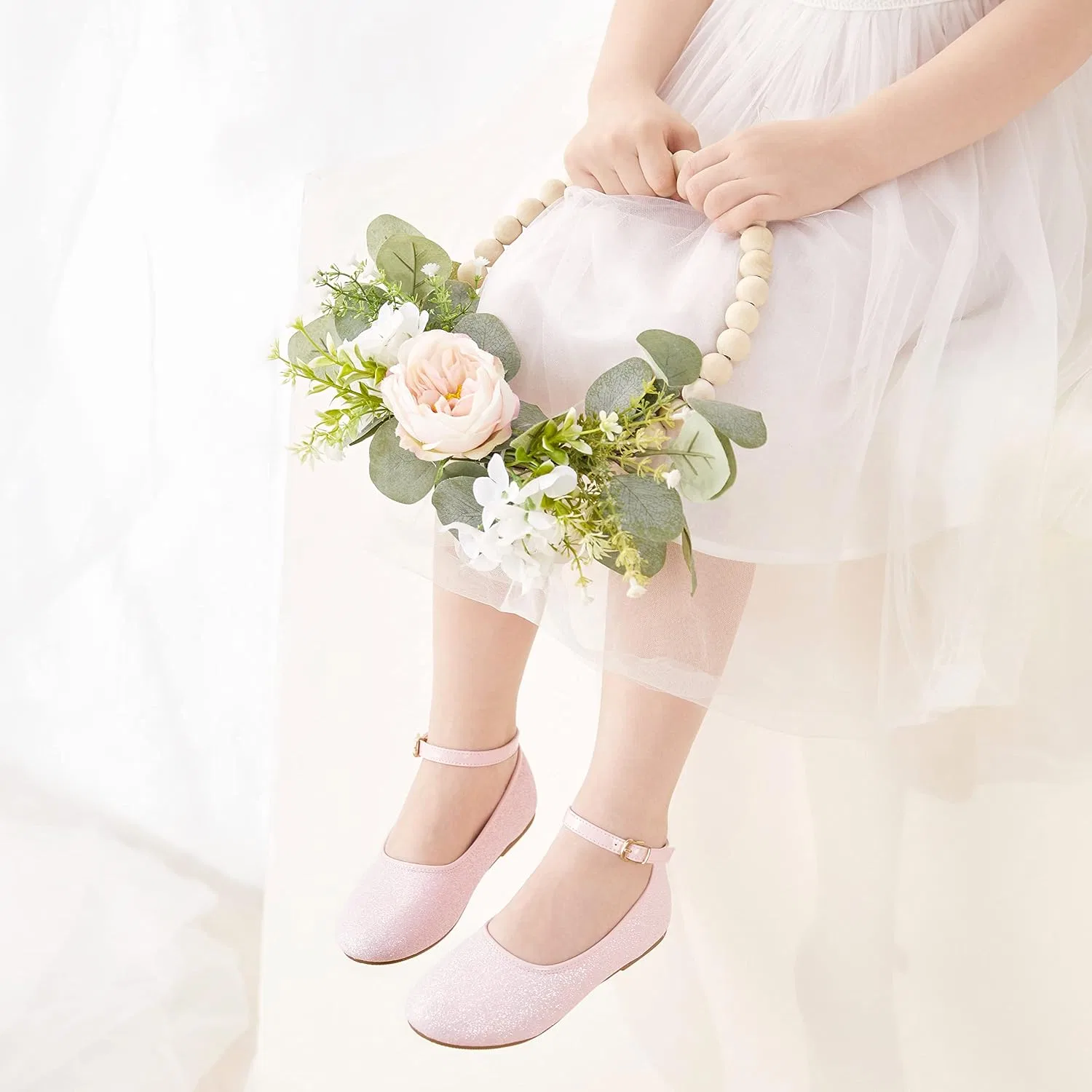 Детские туфли-балетки для девочек с блестками PHIRAMIN, Glitter Light Pink — фото 2