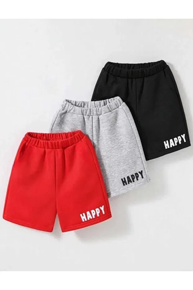 Детский комплект шорт для мальчиков с принтом Happy Printed Daxis Sportwear Company, Black-Gray-Red