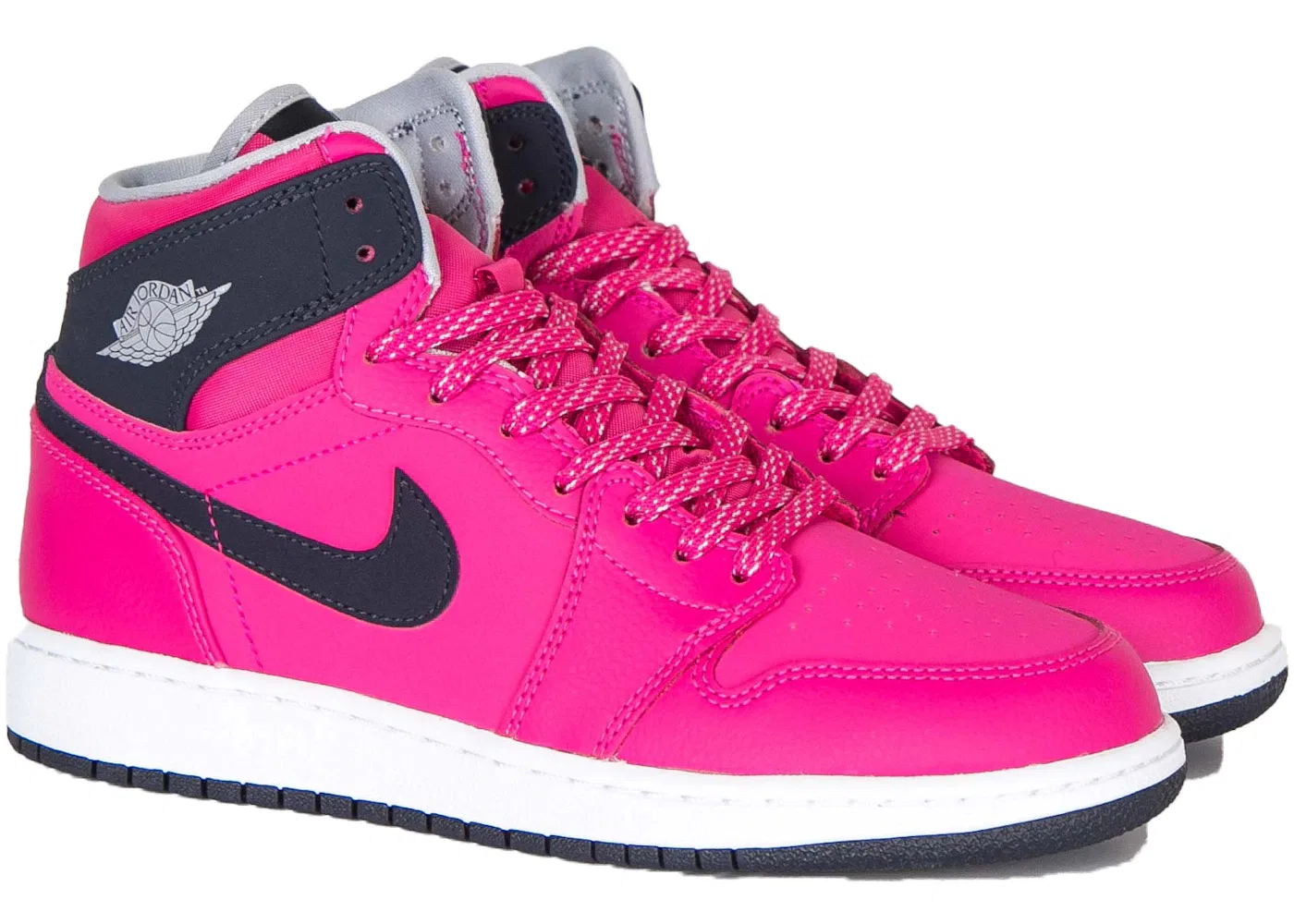 Детские кроссовки высокие с принтом Jordan 1 Retro High Jordan, Vivid Pink/Dark Obsidian-Wolf Grey-White