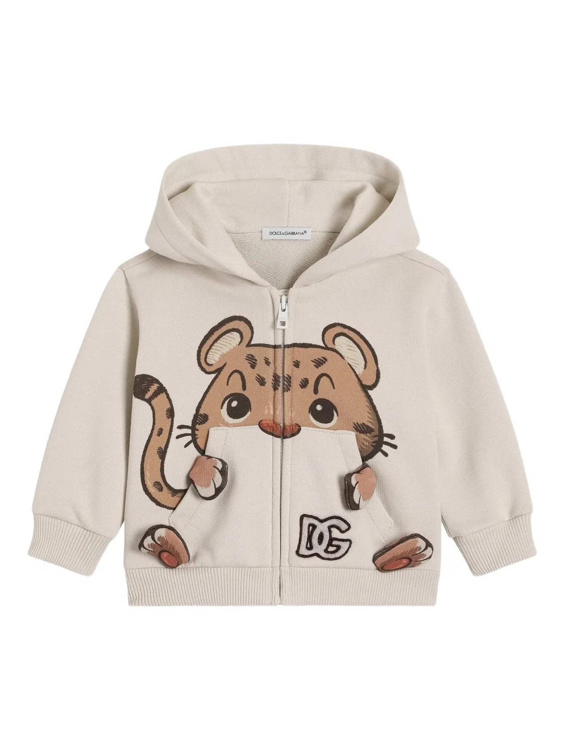 Худи на молнии с леопардовой аппликацией Dolce & Gabbana Kids, нейтральные цвета