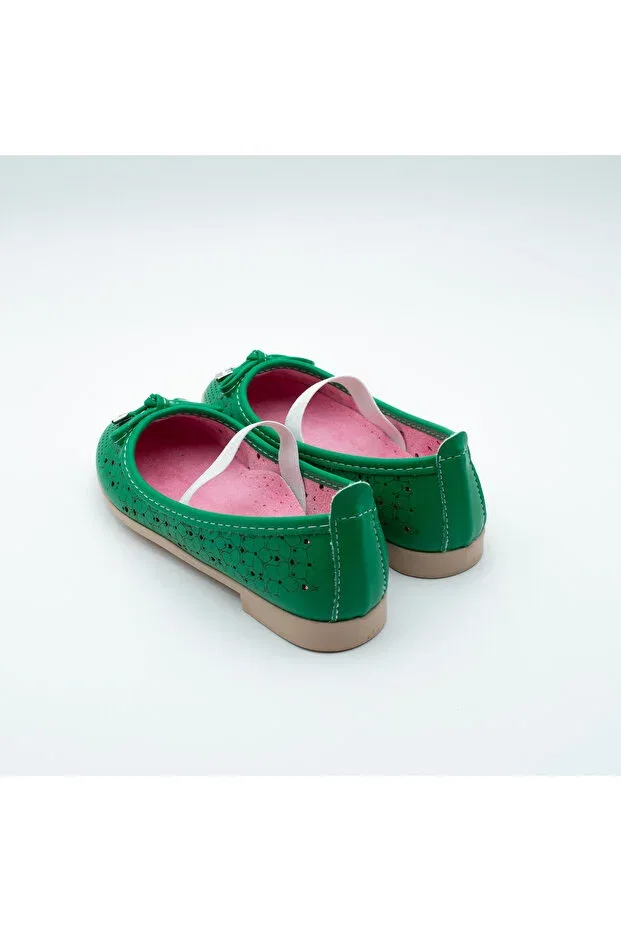 Детские туфли-балетки для девочек с бантом Arçın Shoes, Dark Green — фото 2
