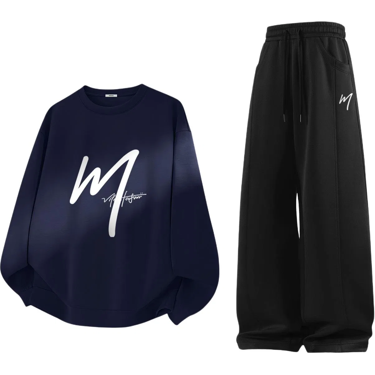 Детский утепленный комплект из футера 2 шт MINISO, Navy Blue + Black